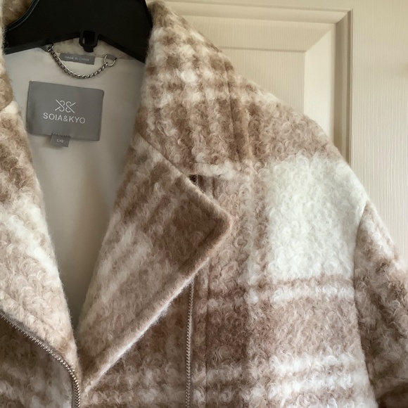 Sonia & Kyo Pauline Plaid Jacket with Knit Sleeves Cream SZ L - Picture 6 of 15